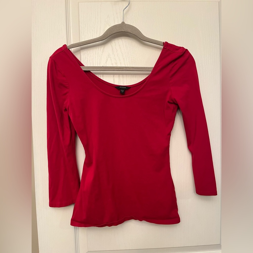 Red Guess Long Sleeve very flatteing boat neck style